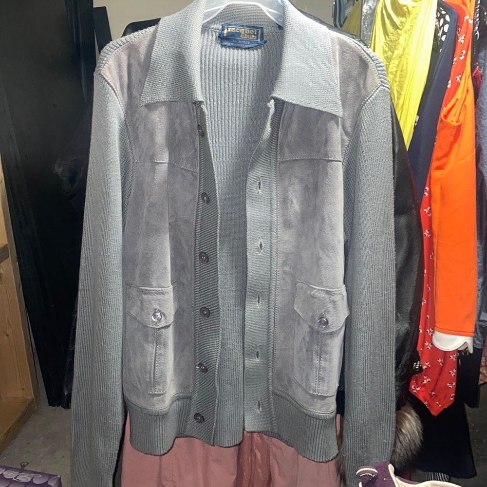 Vintage Button Down Sweater Gray Racquet Club